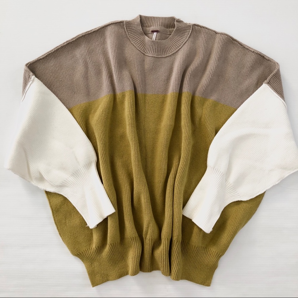 Free People Easy Street Colorblock Sweater Lime